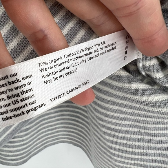 Eileen Fisher Striped Organic Cotton Silk Cuffed Sweater Top Small Preppy Gray - Picture 4 of 6